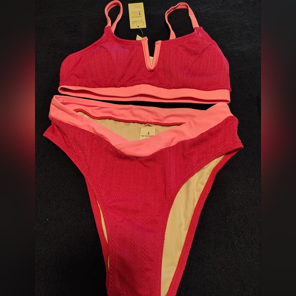 Cupshe Vibrant Red and Pink Bikini
